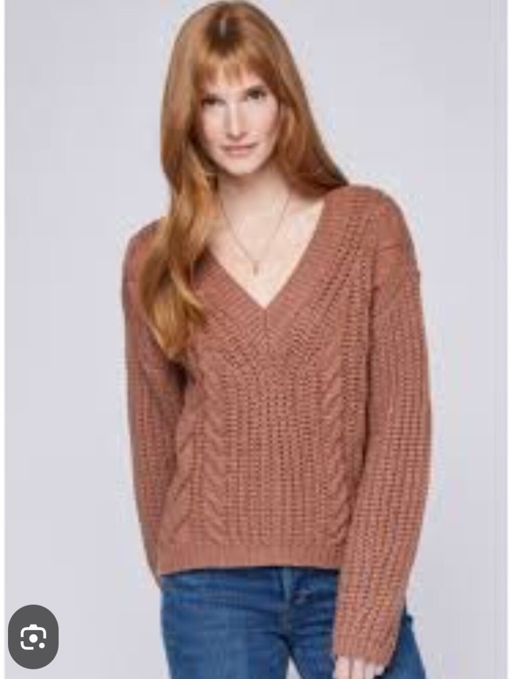 Gentle Fawn V-Neck Cable Knit Sweater Camel